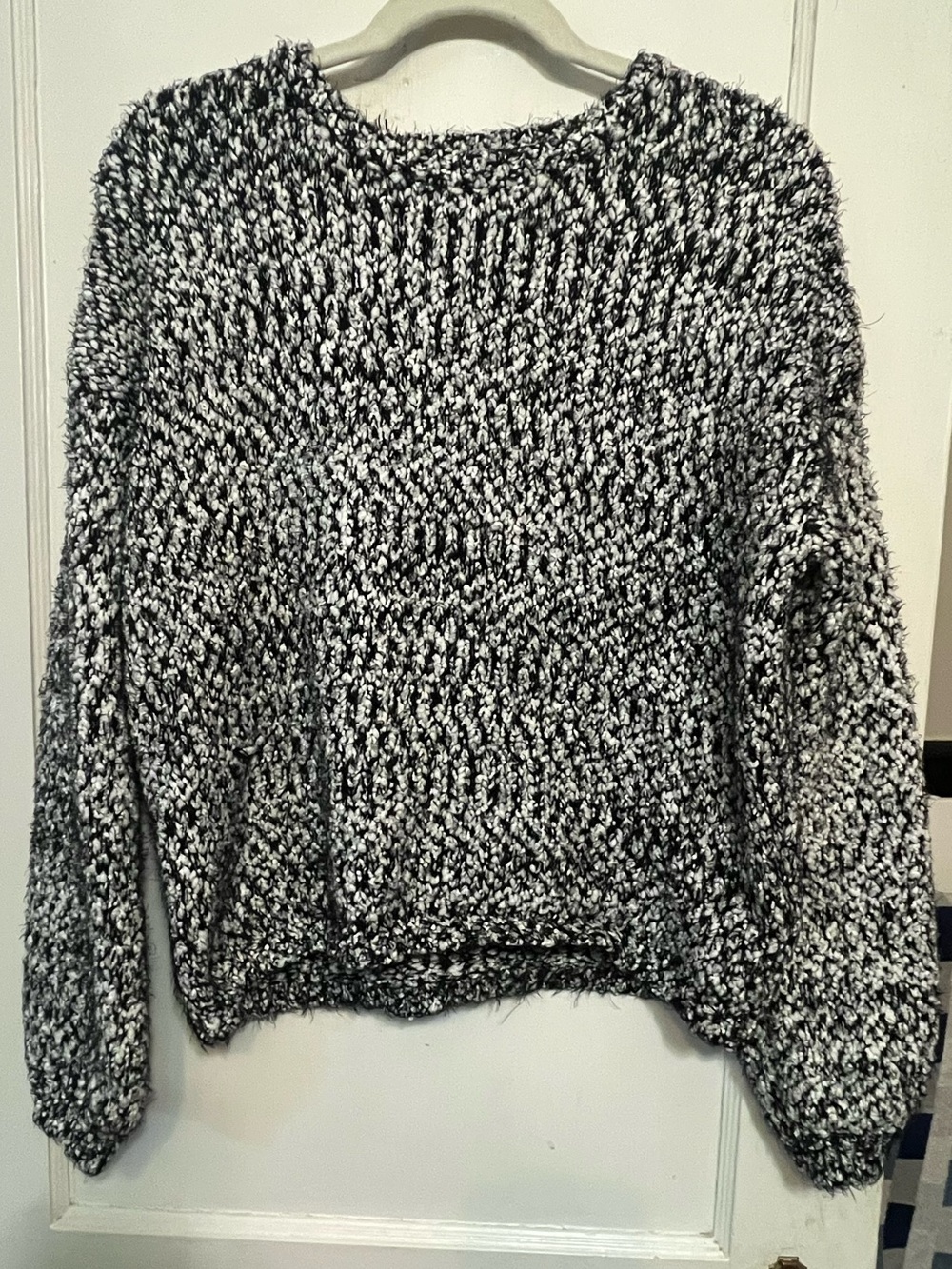Yes Lola Black & White Fuzzy Marled Knit Sweater - Size Small